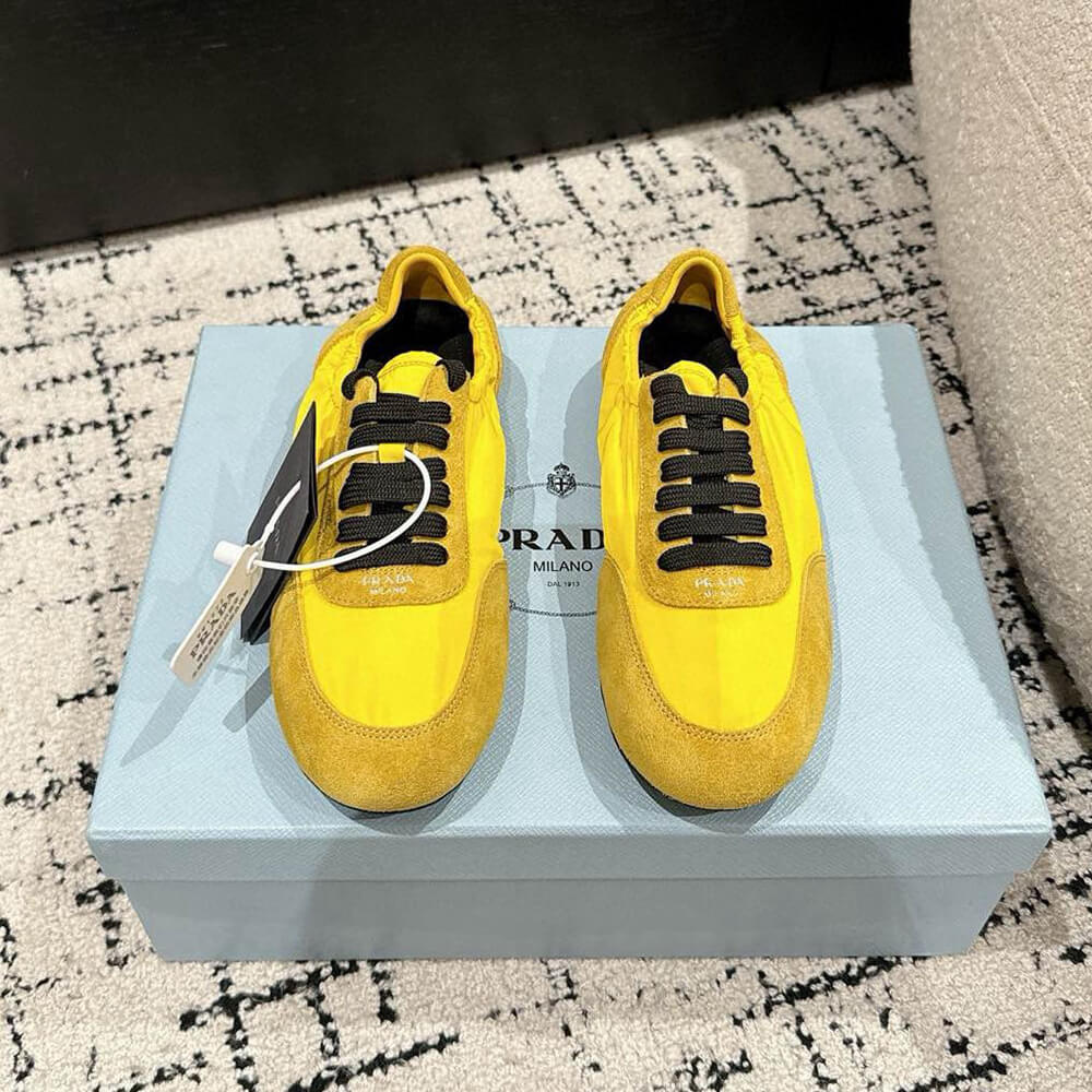 PRADA Collapse Re-Nylon and suede elasticized sneakers